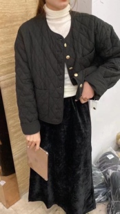 韩版设计感圆领单排扣宽松显瘦菱形格棉衣小个子外套女秋冬新款潮