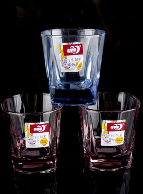 加厚耐热蓝色紫色玻璃杯方形玻璃水杯彩色茶杯酒杯晶彩杯EY5401杯