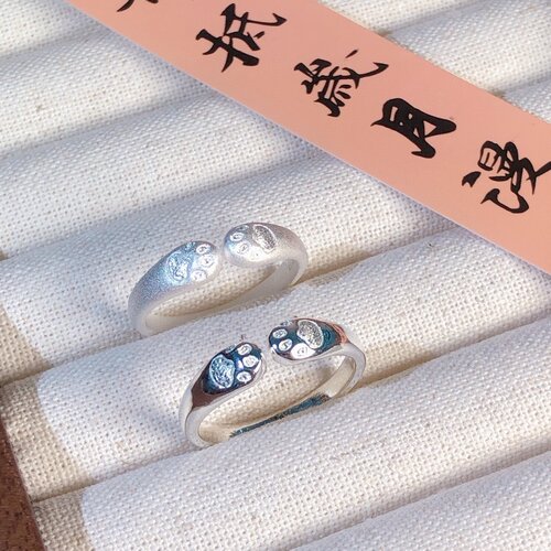 磨砂亮面足银s999可爱猫爪戒指设计戒指女小众时尚戒指女尾戒个性