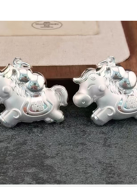 马宝宝出生见面礼平安锁长命锁纯银9999新生婴儿银锁生肖马银吊坠