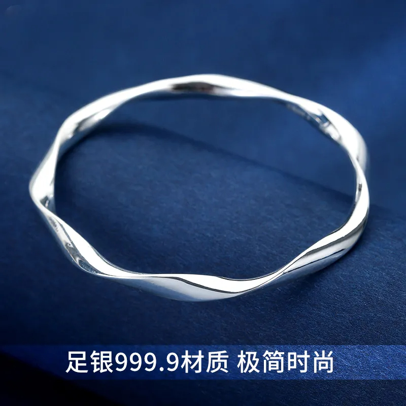光面莫比乌斯环银手镯纯银9999女时尚年轻款闭口银镯子礼物送女友