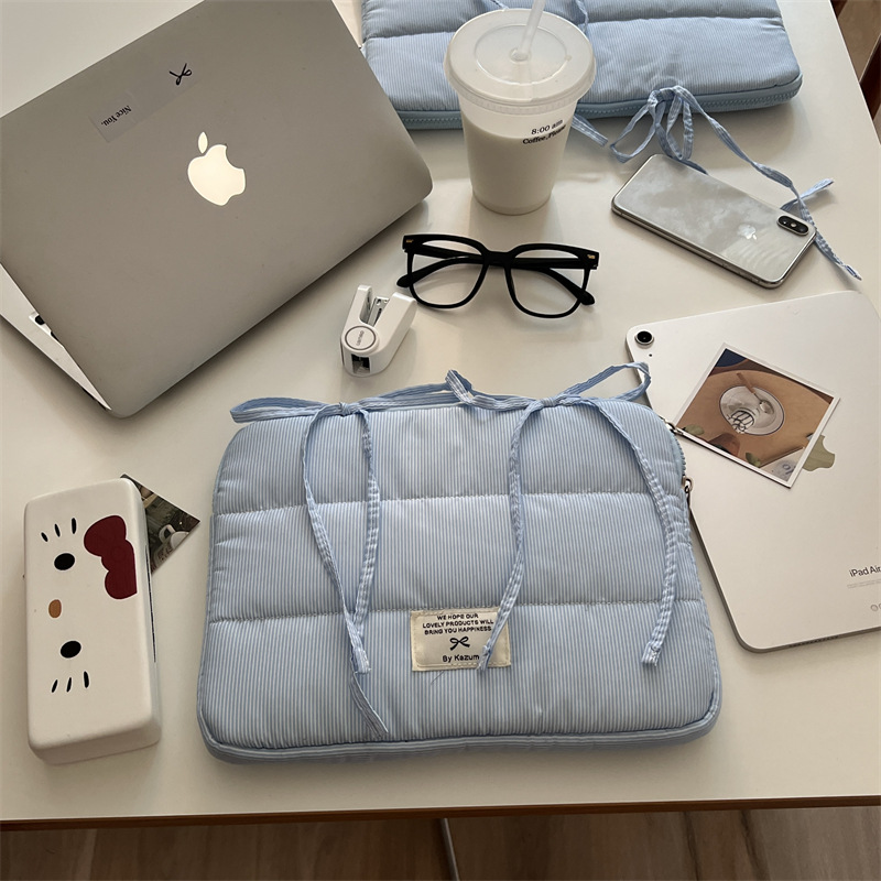 韩国新款ins芭蕾风海洋风蝴蝶结ipad平板电脑包笔记本收纳包包蓝色