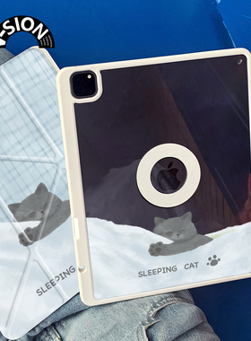 V-SION灰色猫咪适用ipadair5保护套2024款pro11寸保护壳mini6苹果平板10轻薄亚克力3磁吸分离旋转款平板壳