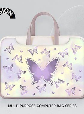 V-SION紫色蝴蝶笔记本电脑包手提适用苹果macbook15.6寸小新air13.3华为matebook联想女生14内胆包pro保护套