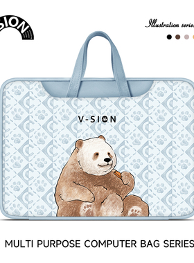 V-SION 可爱蓝色熊猫笔记本重磅电脑包适用于苹果macbook15点6寸手提包小新air13华为matebook联想女14内胆包