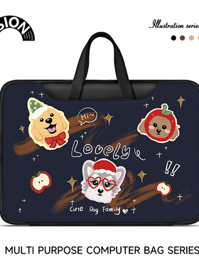 唯鑫V-SION黑色小狗笔记本电脑包女适用于苹果macbook电脑包14寸air13华为matebook联想电脑包16寸电脑内胆包