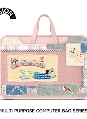 V-SION小猫印花笔记本重磅电脑包适用于苹果macbook15点6寸手提包小新air13华为matebook联想女14内胆包