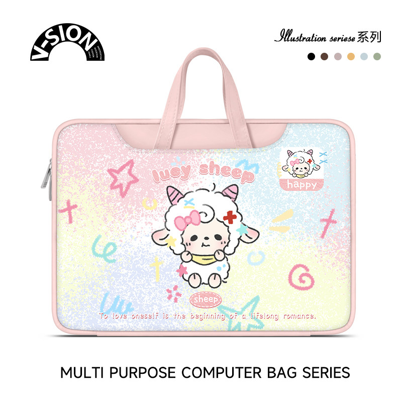V-SION可爱小羊笔记本重磅电脑包适用于苹果macbook15点6寸手提包小新air13华为matebook联想女14内胆包