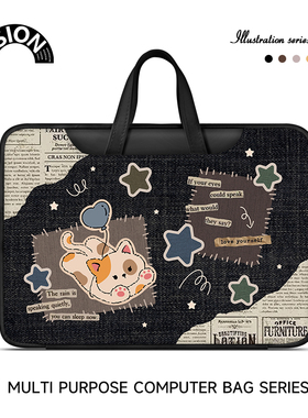 唯鑫V-SION黑色小猫笔记本电脑包女适用于苹果macbook电脑包14寸air13华为matebook联想电脑包16寸电脑内胆包