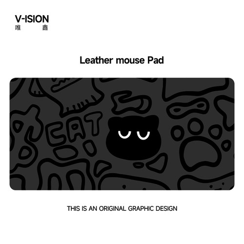 V-SION创意黑猫超大号皮革鼠标垫