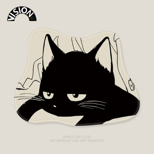 VISION可爱小黑猫异型鼠标垫女生护手腕小号便携电脑办公室桌垫