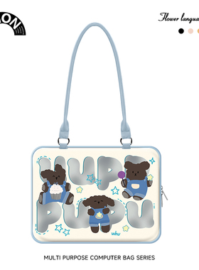 V-SION黑色小熊笔记本重磅托特电脑包女2024款手提适用于苹果macbook15.6小新air13华为matebook联想14内胆包