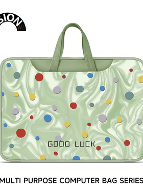 V-SION原创插画绿色心情笔记本重磅电脑包手提适用苹果macbook15点6寸小新air13华为matebook联想女14内胆包