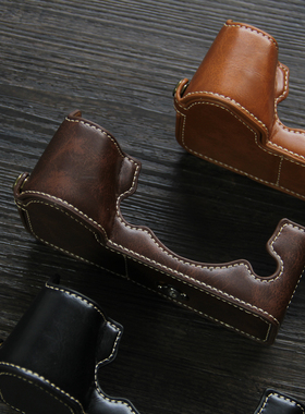 适用富士xh2相机套X-H2S保护套 皮革复古皮套X-H2半套真皮底座