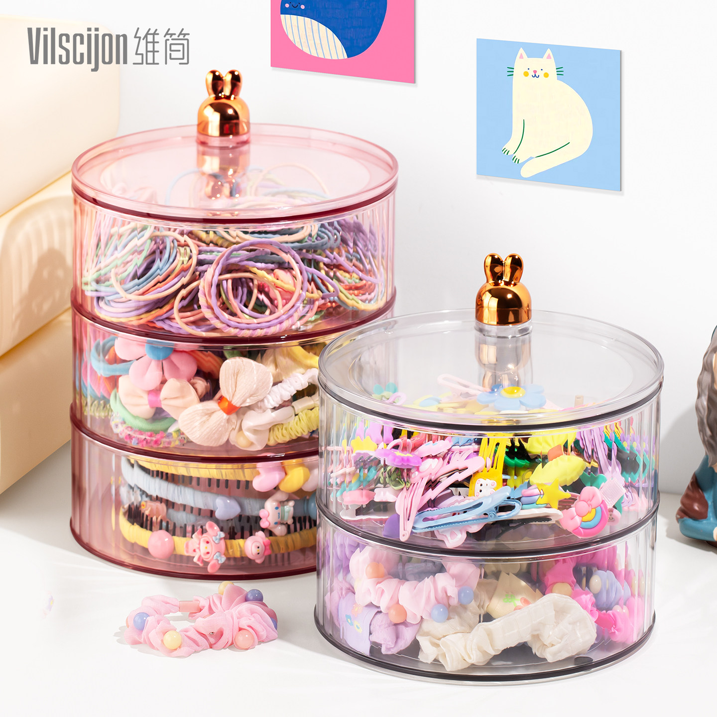 发饰收纳盒儿童女童发夹头绳皮筋桌面女孩发圈小首饰大容量防尘,收纳整理,首饰盒,淘宝优惠券,粉丝福利购,淘宝优惠卷