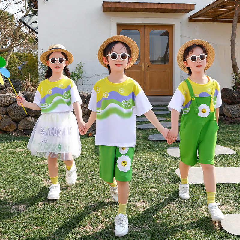 幼儿花儿朵朵向阳开演出服小水花不负好春光舞蹈服儿童背带套装绿