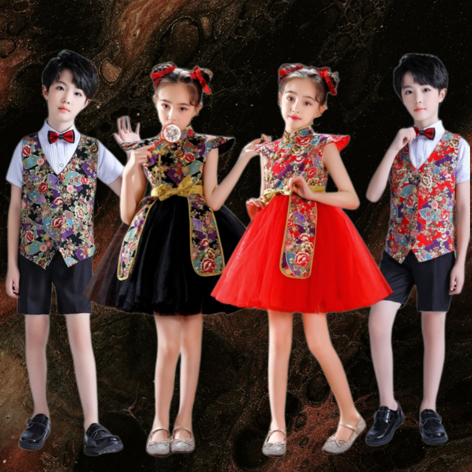 小学生万疆朗诵服吾有所爱其名华夏儿童中国风合唱演出服蓬蓬裙女