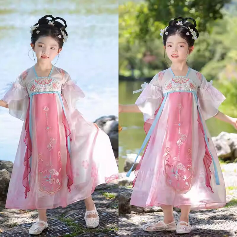 幼儿扇语春风画中游团扇演出服城外小月亮立春舞蹈服女童汉服襦裙