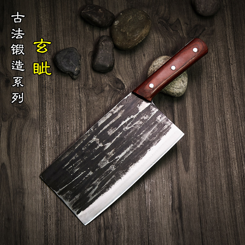 手工菜刀厨师专用专业切片刀锻打家用锰夹钢刀玄铁锋利1号厨师刀