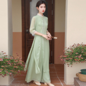 改良新中式 刺绣仙气复古汉服茶服 采耳师连衣裙女国风旗袍禅意套装