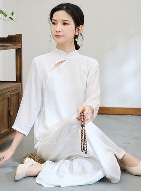 新中式素衣套装仙气打坐冥想疗愈师服装修行练功服佛系禅意居士服