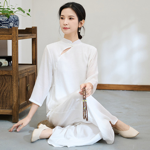 新中式素衣套装仙气打坐冥想疗愈师服装修行练功服佛系禅意居士服
