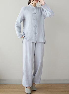 打坐禅服女夏季冥想颂钵疗愈师服装佛系女装中国风禅意居士禅修服