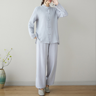 打坐禅服女夏季冥想颂钵疗愈师服装佛系女装中国风禅意居士禅修服