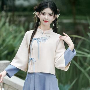 新中式唐装小个子秋冬汉服茶服民族风复古改良旗袍上衣采耳师套装