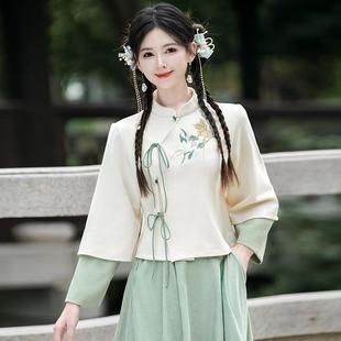 唐装女装年轻款汉服两件套女秋冬新中式国风禅意茶服采耳师工作服