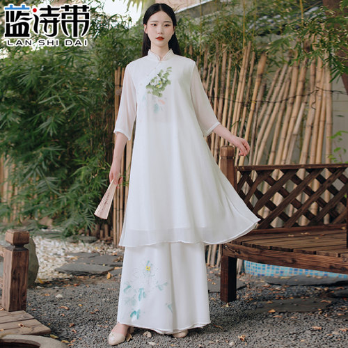 现代茶服中国风佛系衣服女禅意改良旗袍连衣裙汉服唐装阔腿裤套装 - 封面