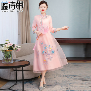 中国风新式旗袍刺绣连衣裙女年轻款高端气质妈妈时尚复古汉服长款