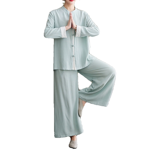 新中式仙气棉麻瑜伽服春夏禅修服女两件套套装新款禅意居士服长袖