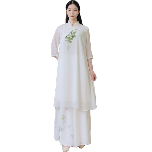 现代茶服中国风佛系衣服女禅意改良旗袍连衣裙汉服唐装阔腿裤套装