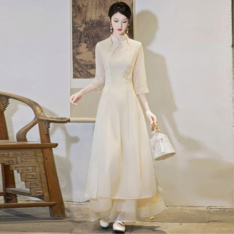 美容养生馆中式刺绣上衣禅意茶服图片