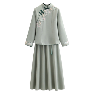 改良汉服唐装茶服女套装中国风复古古风女装刺绣旗袍式上衣秋冬季
