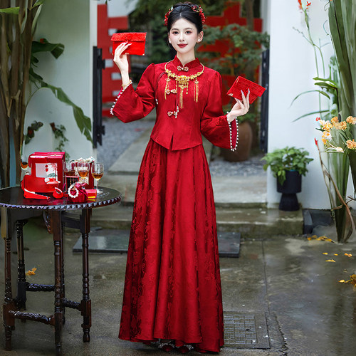 敬酒服新娘红色新中式礼服套装
