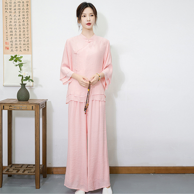 新中国风佛系禅意女装棉麻居士打坐拜佛修行禅服茶艺师唐装采耳服