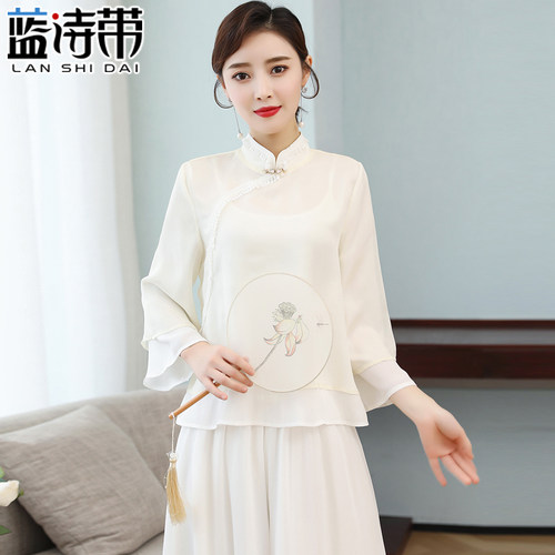 中国风古风上衣雪纺衫民国复古汉服改良茶服
