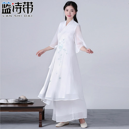 禅修服女中国风春夏复古禅衣茶艺师服装禅意茶服居士服汉服中长款 - 封面