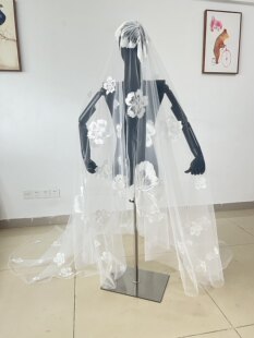 新娘头纱主婚纱蕾丝超仙森系法式复古硬纱头纱摄影拍照造型头饰