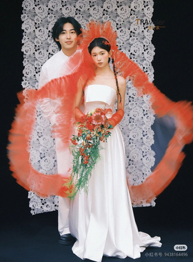 新款新娘结婚主婚纱头纱领证拍照道具长款拖尾蕾丝头饰复古中式