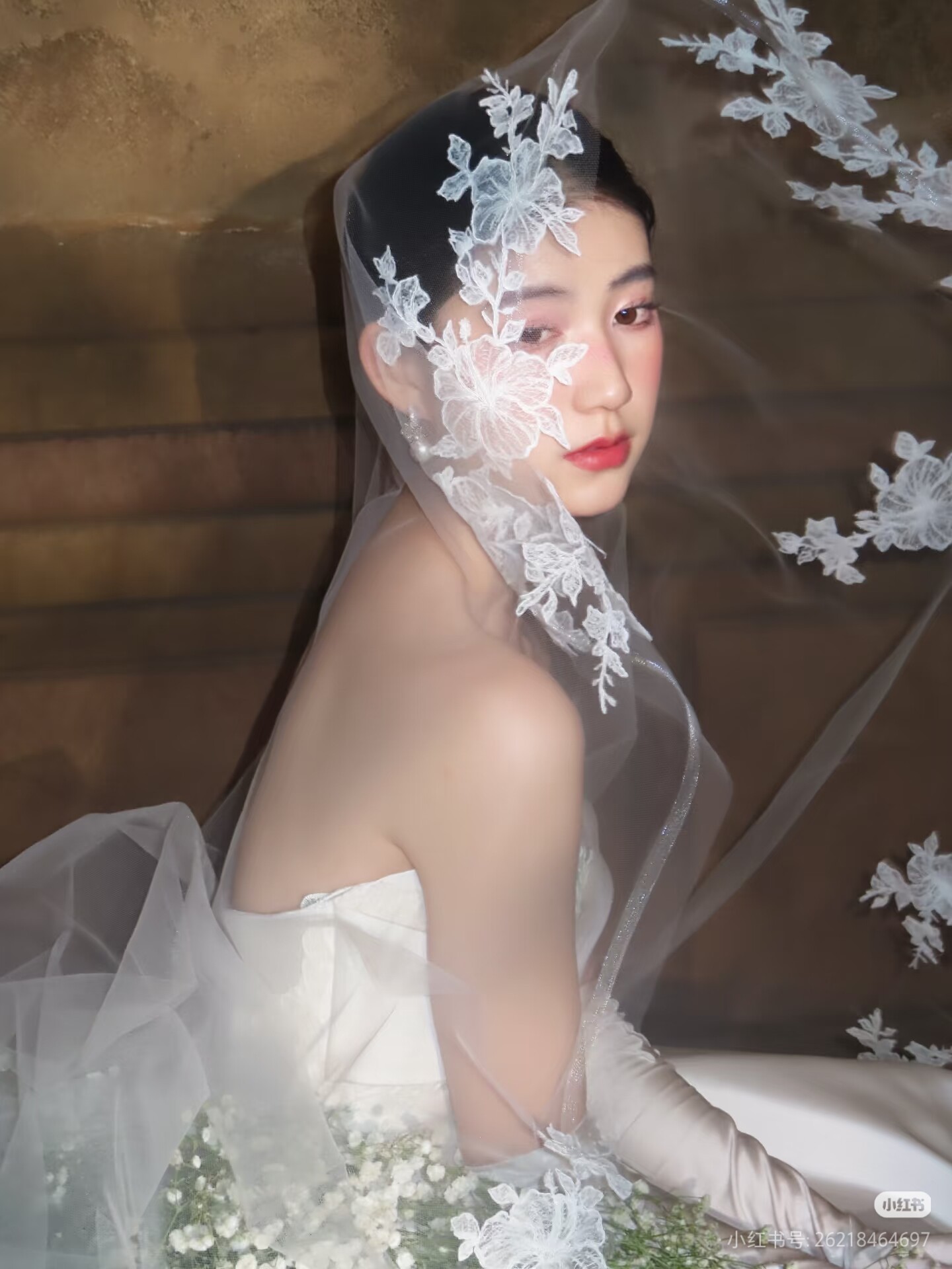 新款头纱婚纱蕾丝超仙森系长款复古硬纱头纱摄影拍照头饰