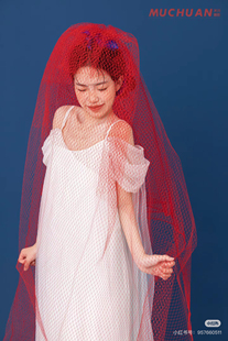 韩式新娘结婚长头纱主婚纱求婚领证影楼跟妆写真多层硬网蓬蓬红纱