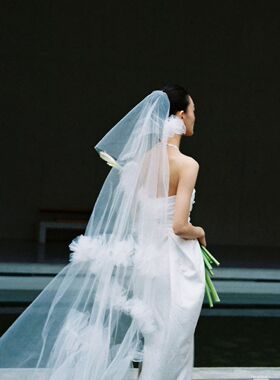 新娘头纱主婚纱森系蕾丝奢华超长款拖尾纱头纱鱼尾婚纱配饰