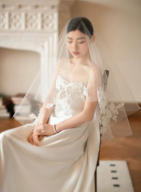 法式高级感白色新娘敬酒服轻婚纱重工花朵生日宴会出门纱礼服长裙