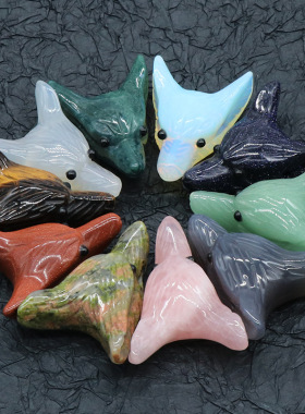 天然水晶玛瑙狼头挂坠