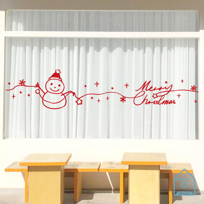 圣诞节橱窗可爱图案商城场地奶茶咖啡服装玻璃门腰线布置装饰贴纸