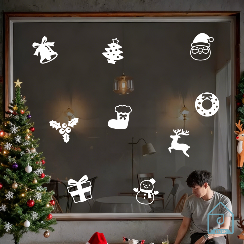 圣诞节装饰元素店铺奶茶咖啡服装超市商城场景玻璃门窗户布置贴纸