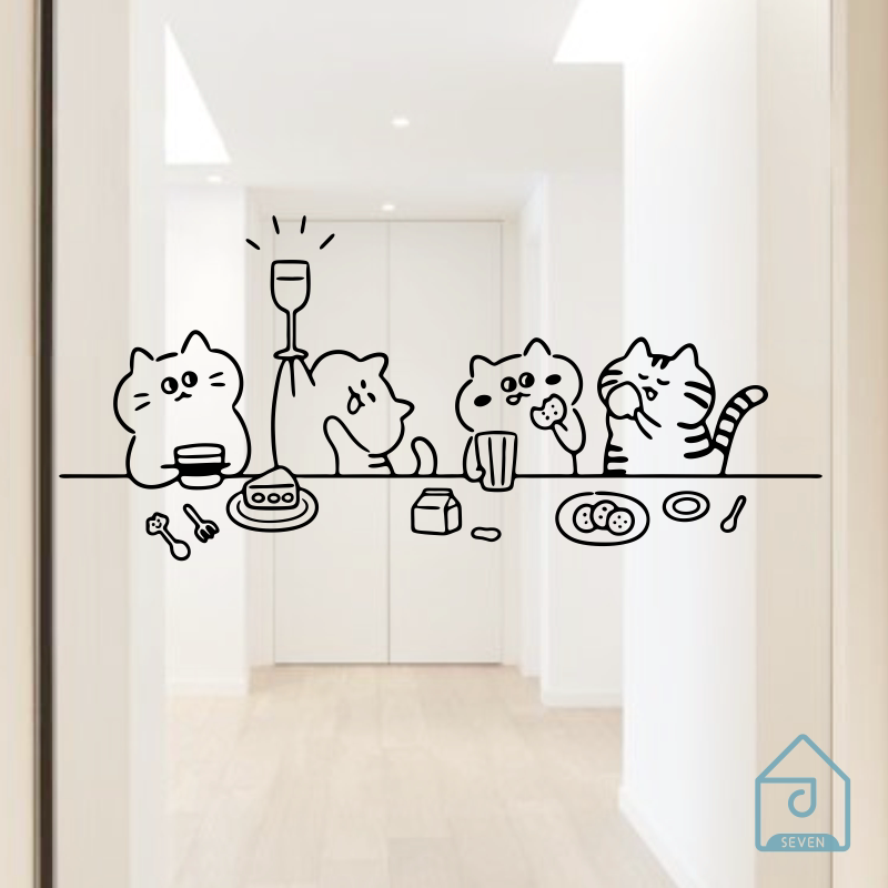 创意卡通猫咪简笔画贴纸卧室厨房玻璃门防撞提示贴画店铺墙面贴纸图片
